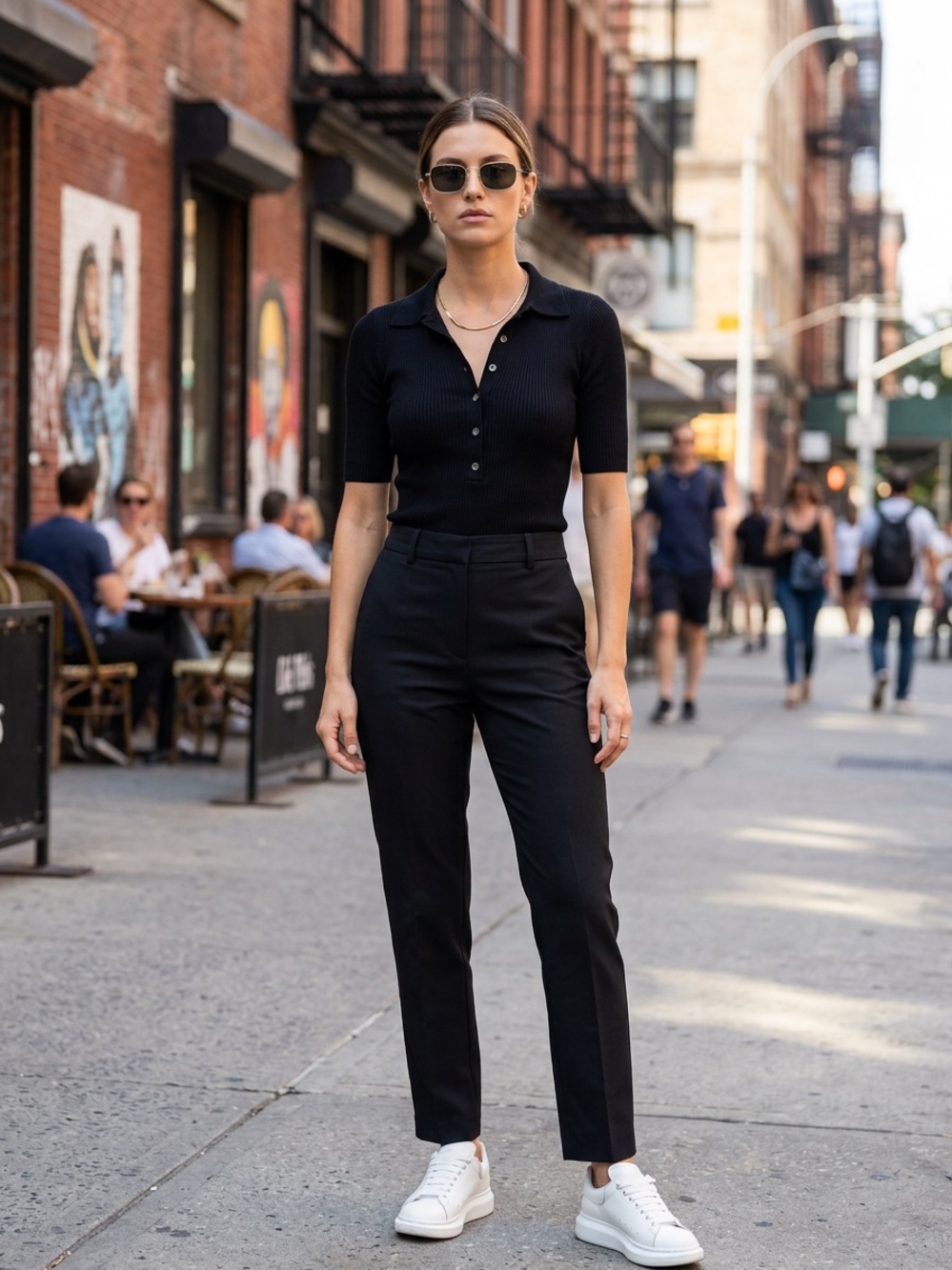 H&M Black Short-Sleeve Ribbed Polo Tee